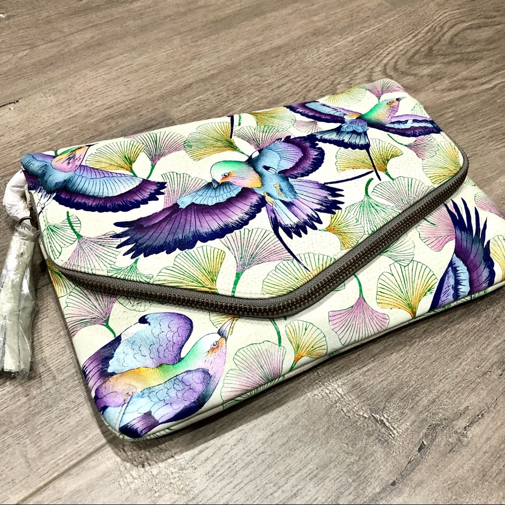 Anuschka Leather handpainted colorful convertible crossbody bag